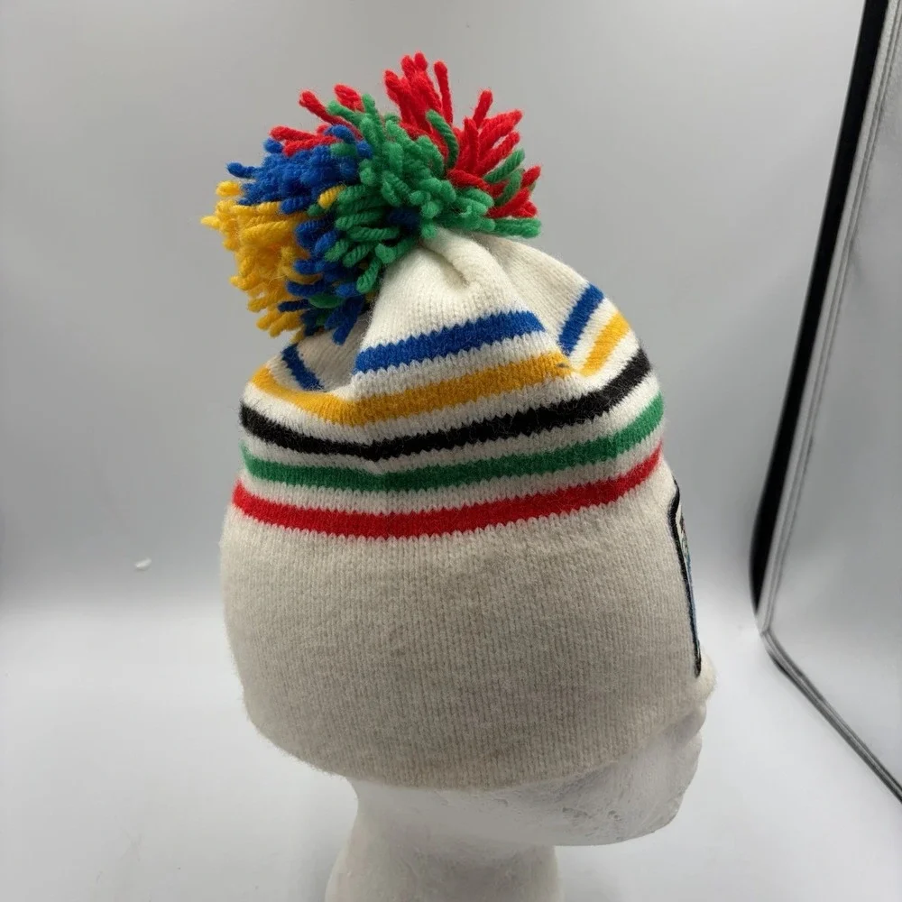 1980 Winter Olympic Lake Placid NY Beanie Hat Rainbow Hudson Stripes Wool Blend